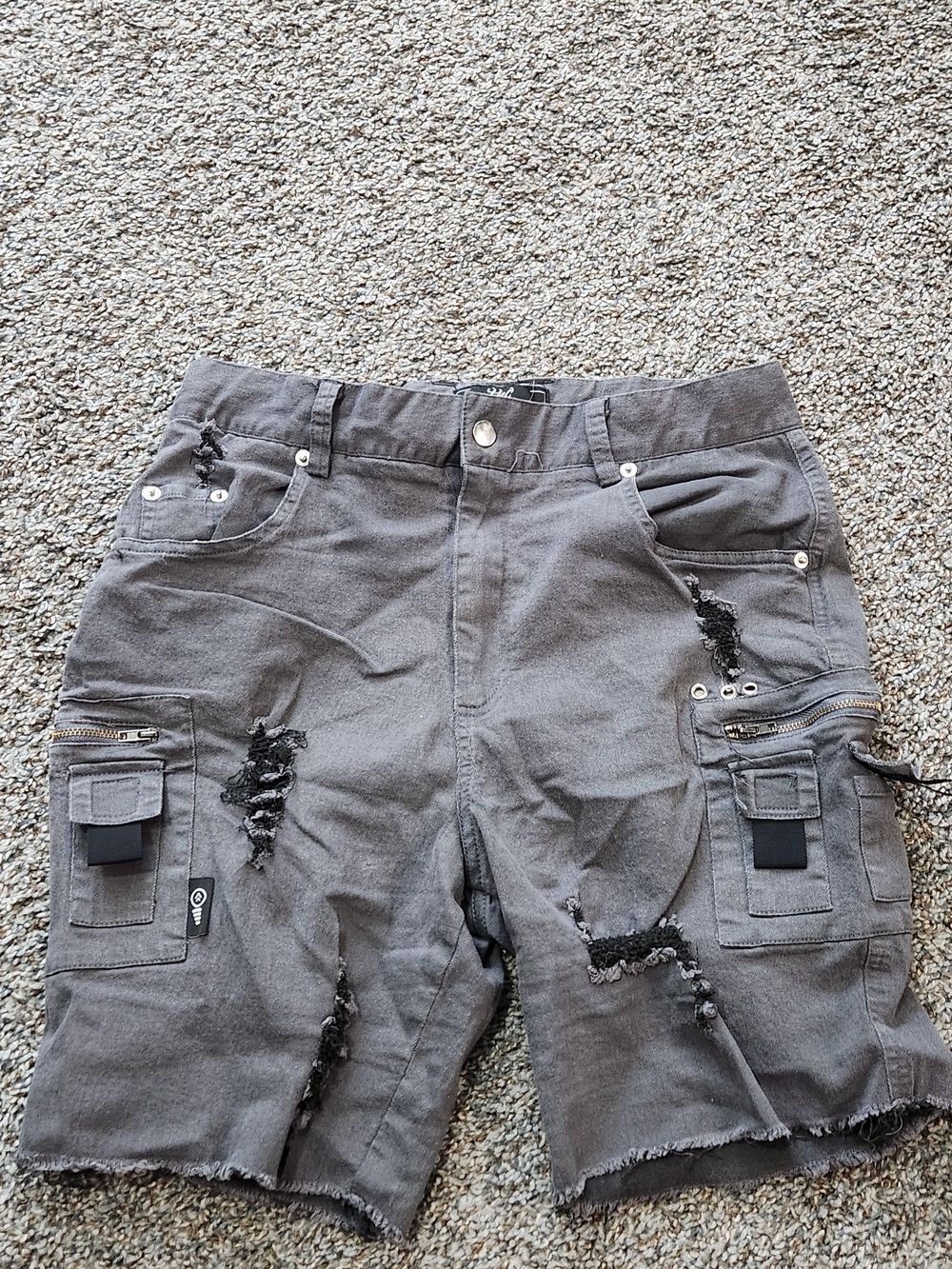 THC Gray Distressed Cargo Shorts with Utility Pockets